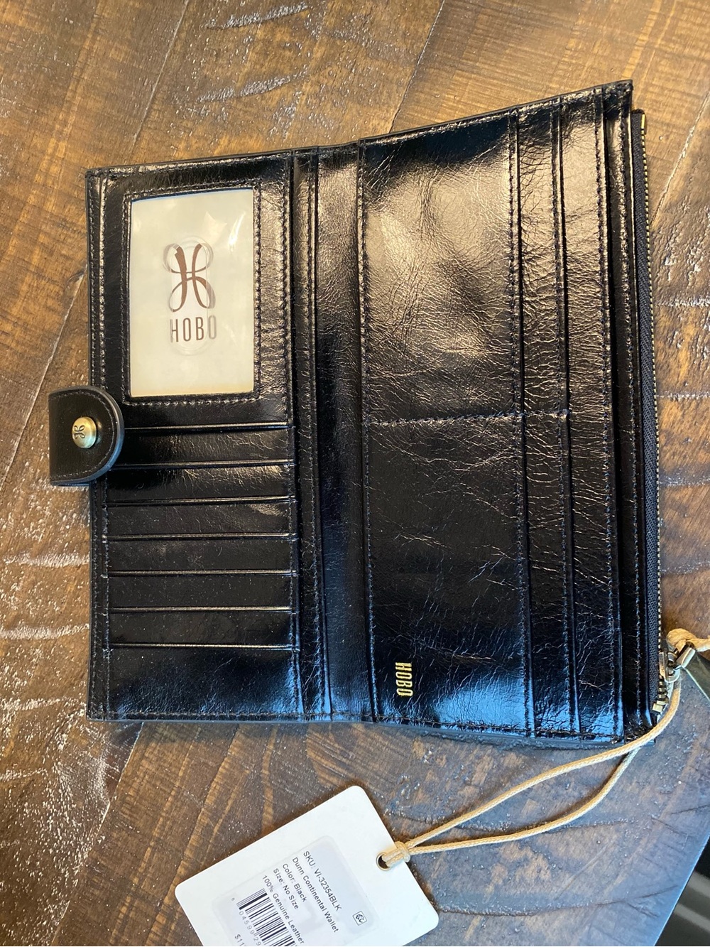 HOBO International Black Dunn Continental Shiny Leather Wallet - Picture 3 of 4